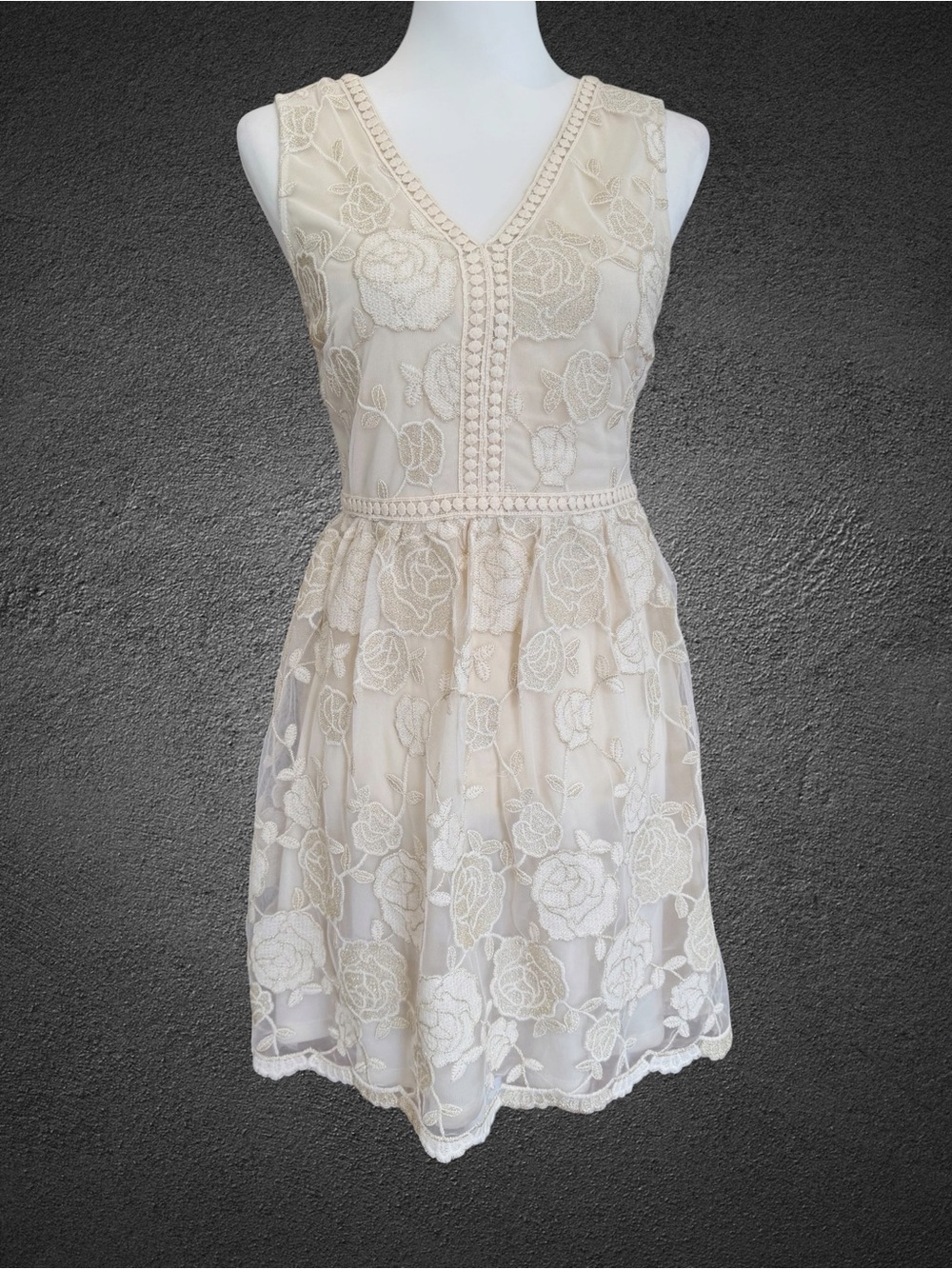 Alter’d State M Ivory Embroidered Rose Lace Dress Romantic Boho